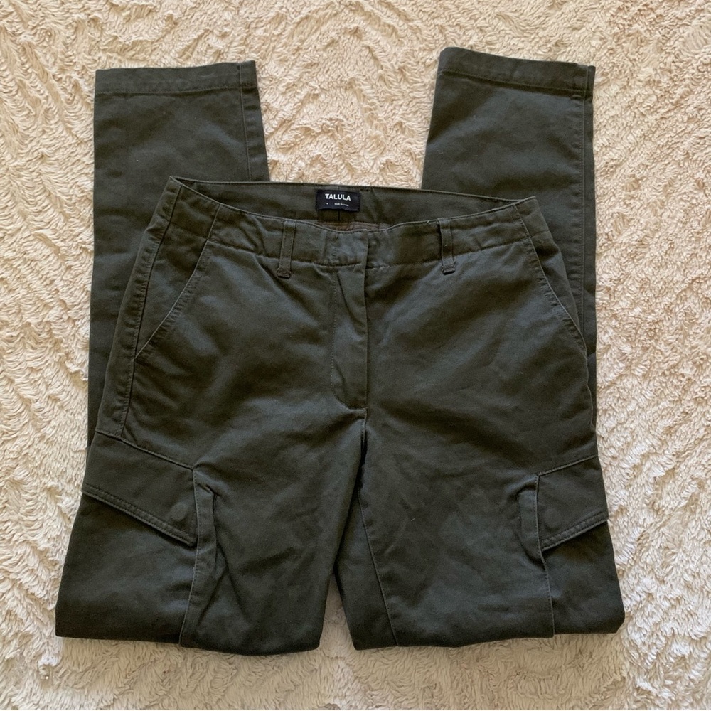 Talula Aritzia Cargo Pant High Rise Straight Leg Slim Fit Mid Rise Dark Green 4